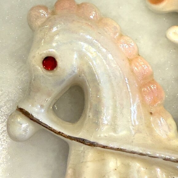 Vintage Lefton Mermaid Riding Seahorse Wall Plaque Figurine Ceramic Rhinestone - Picture 6 of 12